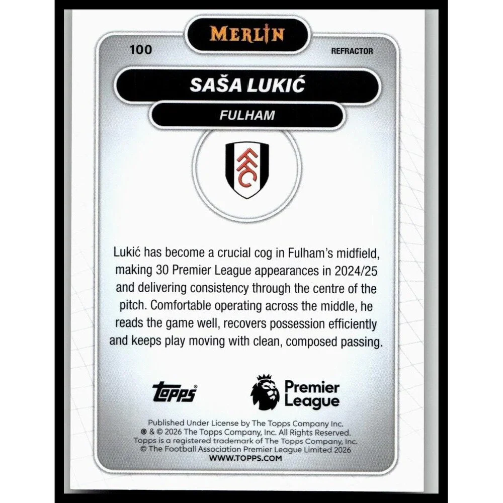 2026 Merlin Premier League #100 Saša Lukić Refractor